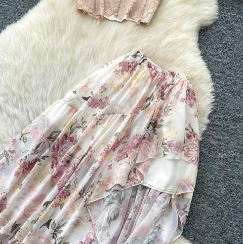 Off-shoulder Top & Skirt Floral 2Pcs