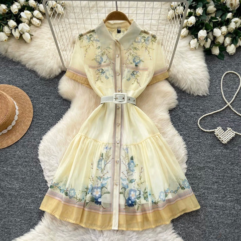 Courtly Floral Print Shirt Dress