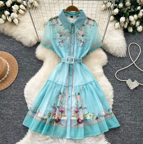 Courtly Floral Print Shirt Dress