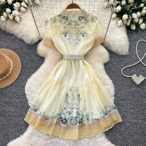 Courtly Floral Print Shirt Dress