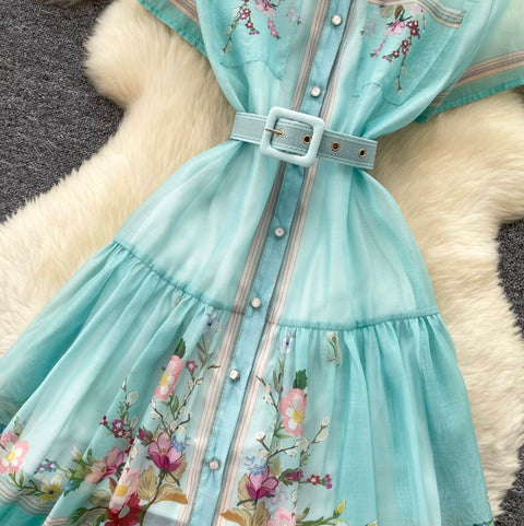 Courtly Floral Print Shirt Dress