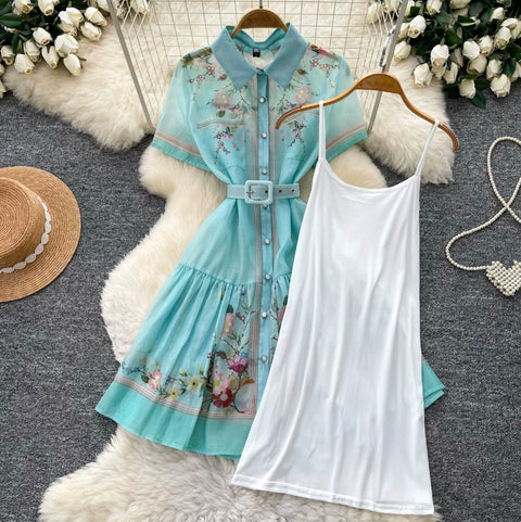 Courtly Floral Print Shirt Dress