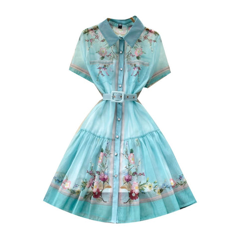 Courtly Floral Print Shirt Dress