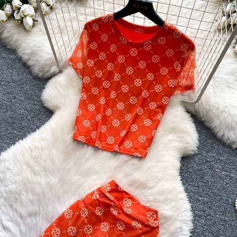 Printed Shirt & Pleated Skirt 2Pcs