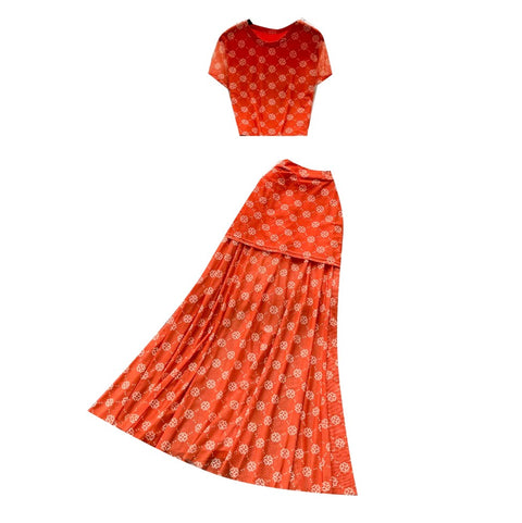 Printed Shirt & Pleated Skirt 2Pcs