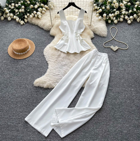 Lace-up Top & Trousers Casual 2Pcs