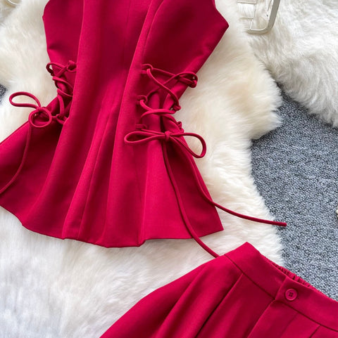 Lace-up Top & Trousers Casual 2Pcs