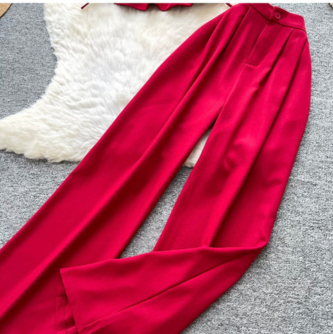 Lace-up Top & Trousers Casual 2Pcs