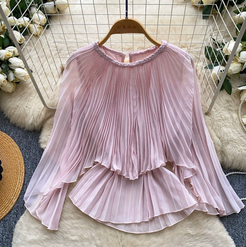 French Style Pleated Chiffon Shirt