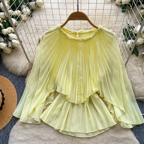 French Style Pleated Chiffon Shirt