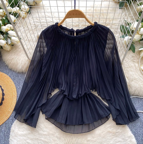 French Style Pleated Chiffon Shirt
