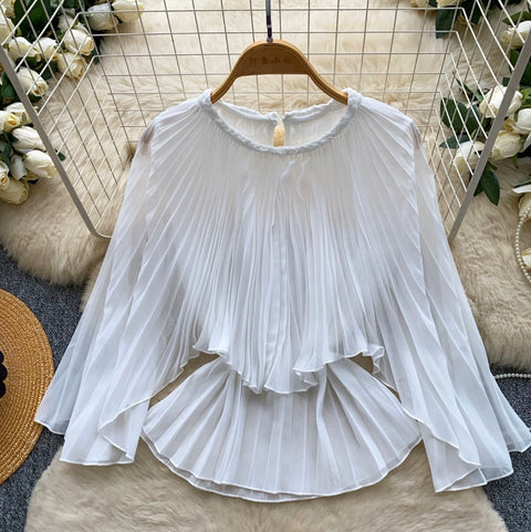 French Style Pleated Chiffon Shirt