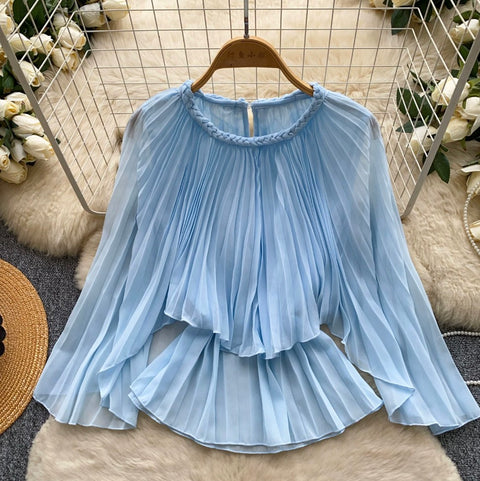 French Style Pleated Chiffon Shirt