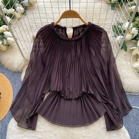 French Style Pleated Chiffon Shirt