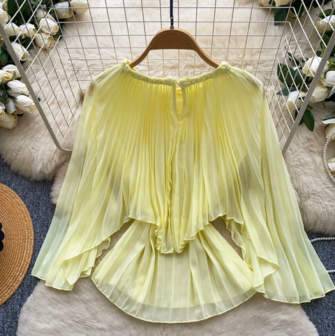 French Style Pleated Chiffon Shirt