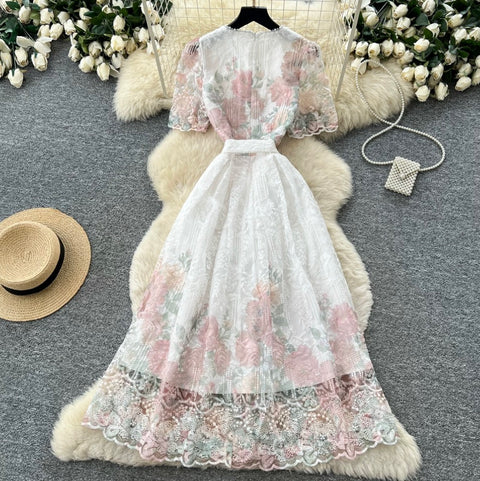High-end Floral Lace Patchwork Dress