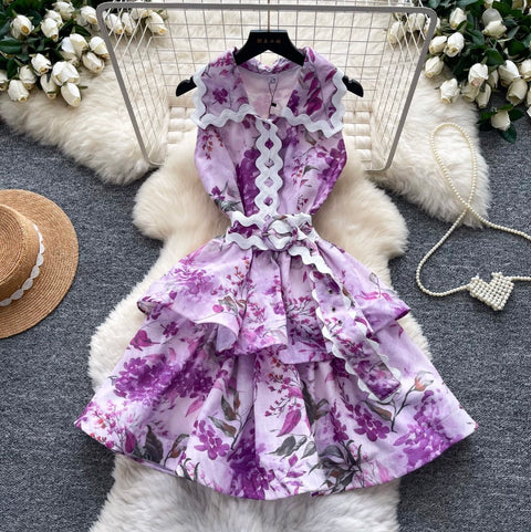Simple Design V-neck Floral Dress