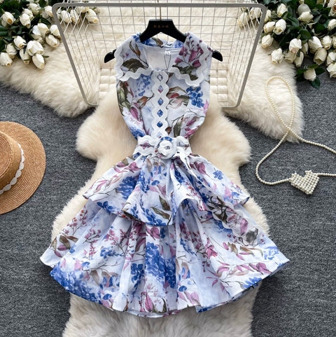 Simple Design V-neck Floral Dress