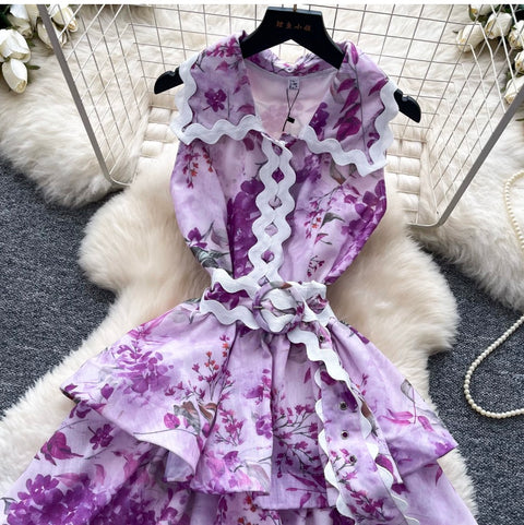 Simple Design V-neck Floral Dress