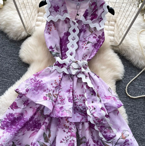 Simple Design V-neck Floral Dress
