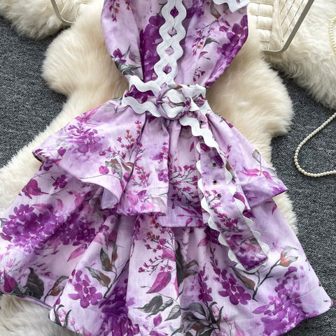 Simple Design V-neck Floral Dress