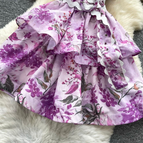 Simple Design V-neck Floral Dress