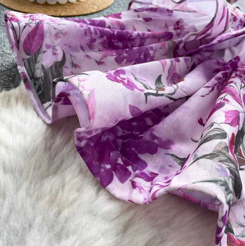 Simple Design V-neck Floral Dress