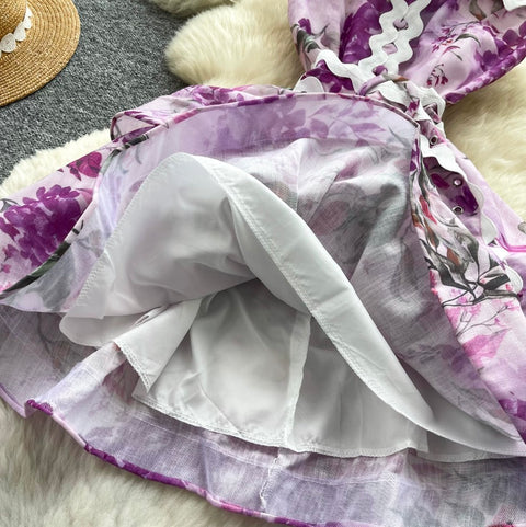Simple Design V-neck Floral Dress
