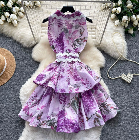 Simple Design V-neck Floral Dress