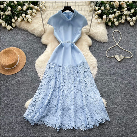 Elegant Lace Patchwork Sleeveless Dress