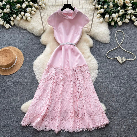 Elegant Lace Patchwork Sleeveless Dress