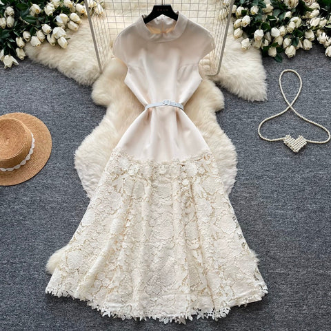 Elegant Lace Patchwork Sleeveless Dress