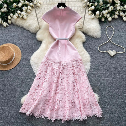 Elegant Lace Patchwork Sleeveless Dress