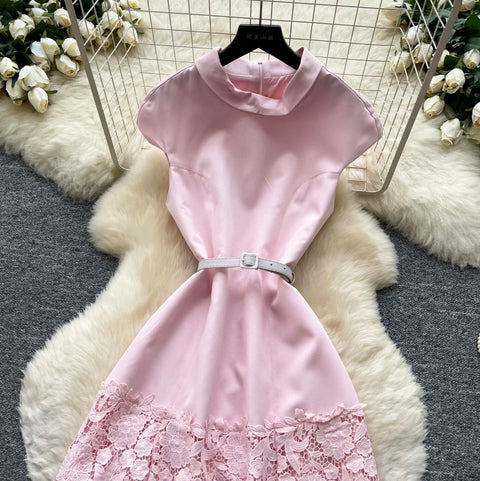 Elegant Lace Patchwork Sleeveless Dress