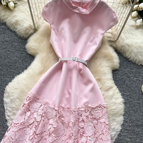 Elegant Lace Patchwork Sleeveless Dress