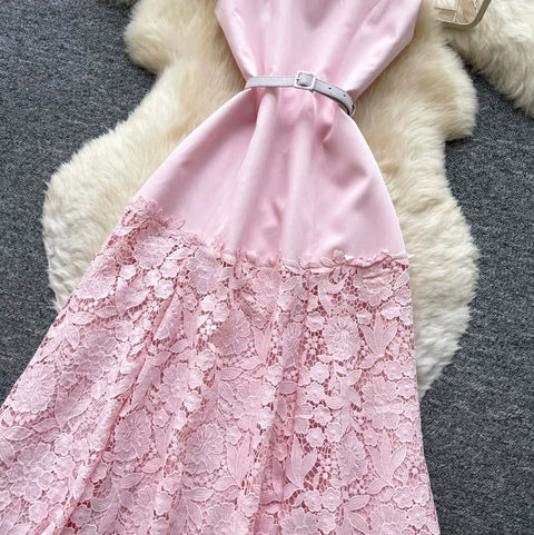 Elegant Lace Patchwork Sleeveless Dress