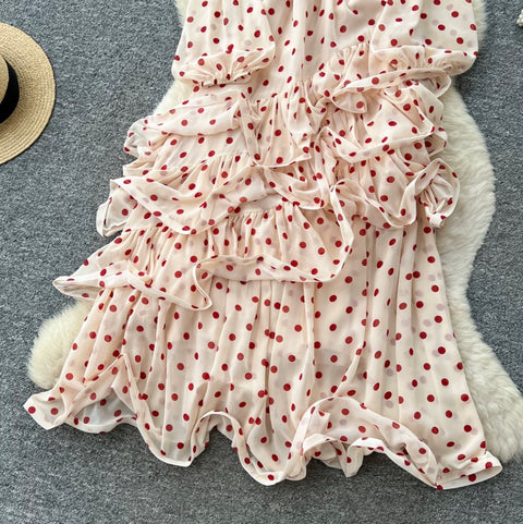 V-neck Polka Dot Ruffled Dress