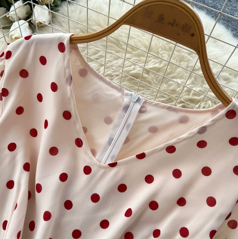 V-neck Polka Dot Ruffled Dress