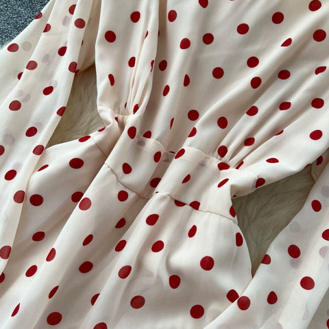 V-neck Polka Dot Ruffled Dress