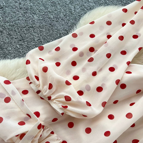 V-neck Polka Dot Ruffled Dress