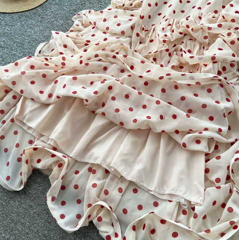 V-neck Polka Dot Ruffled Dress