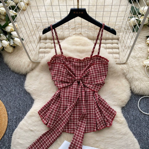Plaid Camisole & White Skirt 2Pcs
