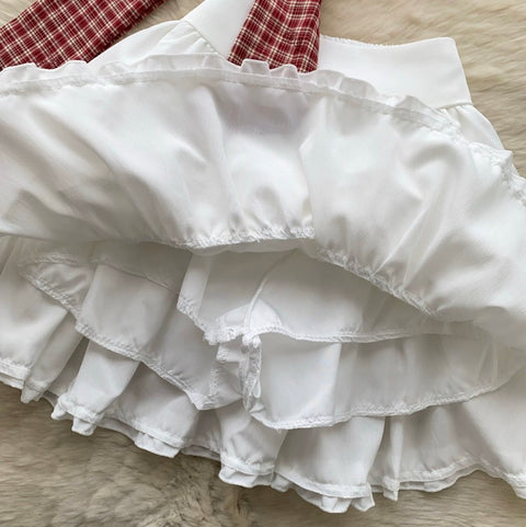 Plaid Camisole & White Skirt 2Pcs