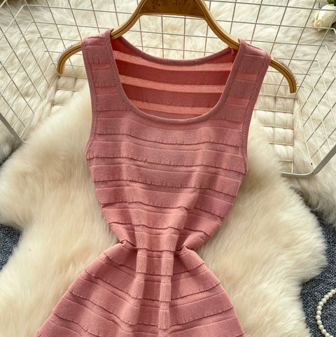 Simple Design Pink Vest Dress