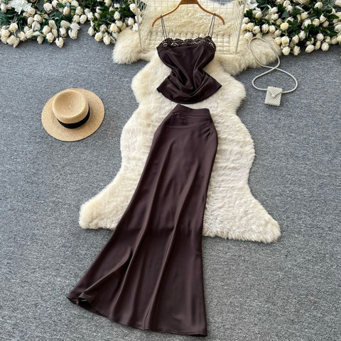 Elegant Vest & Skirt Lace 2Pcs