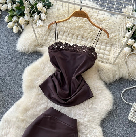 Elegant Vest & Skirt Lace 2Pcs