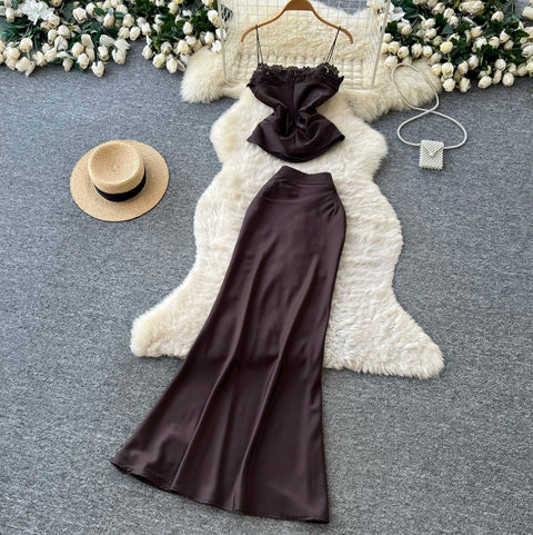 Elegant Vest & Skirt Lace 2Pcs