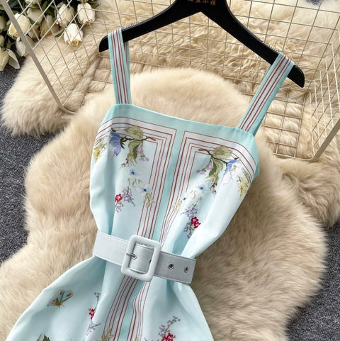 Mint Floral Print Vest Dress