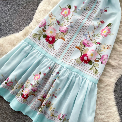 Mint Floral Print Vest Dress