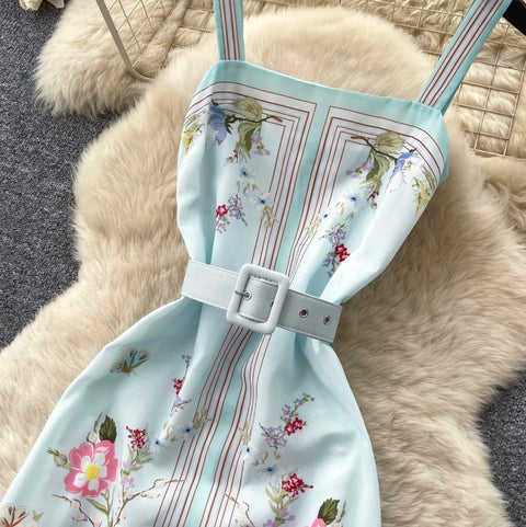 Mint Floral Print Vest Dress